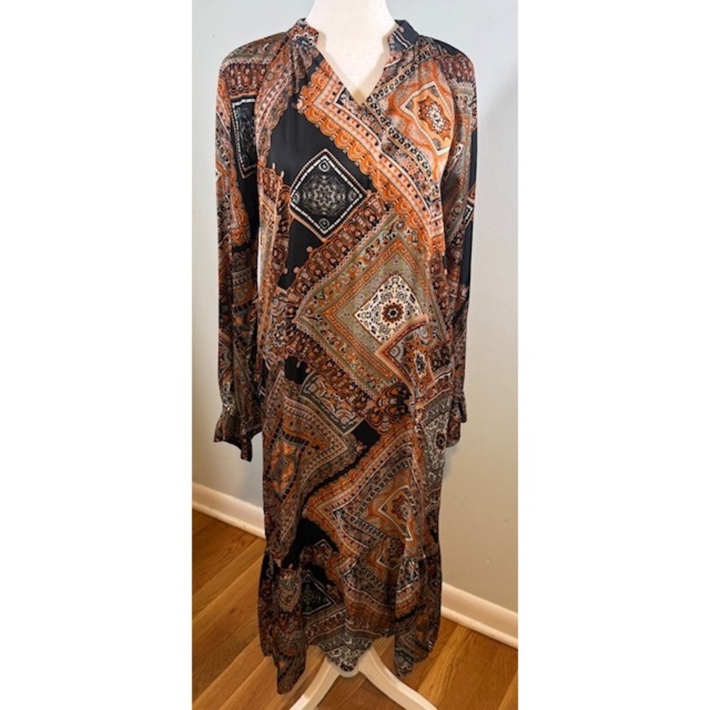 2-Biz Telida‎ NWT Silk Blend Midi Dress Small Paisley Geometric Denmark Italy